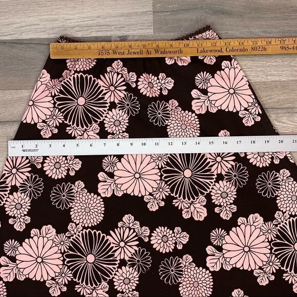 Espresso Floral Print Elastic Waist Cotton Poplin Circle Skirt Brown Pink S - Picture 11 of 11